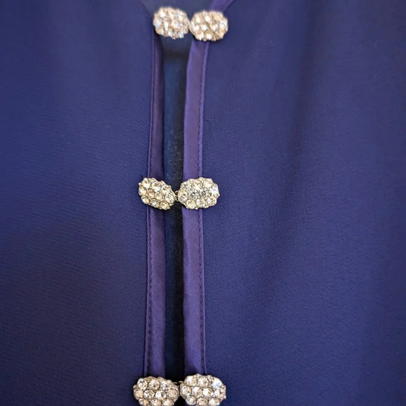 Vintage Navy Sheer Blouse with Pearl Buttons - Picture 5 of 9